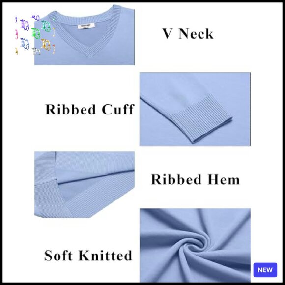 Lightweight V-Neck Pullover Sweater Classic Knitted Slim Fit Layering Essential - Picture 6 of 7